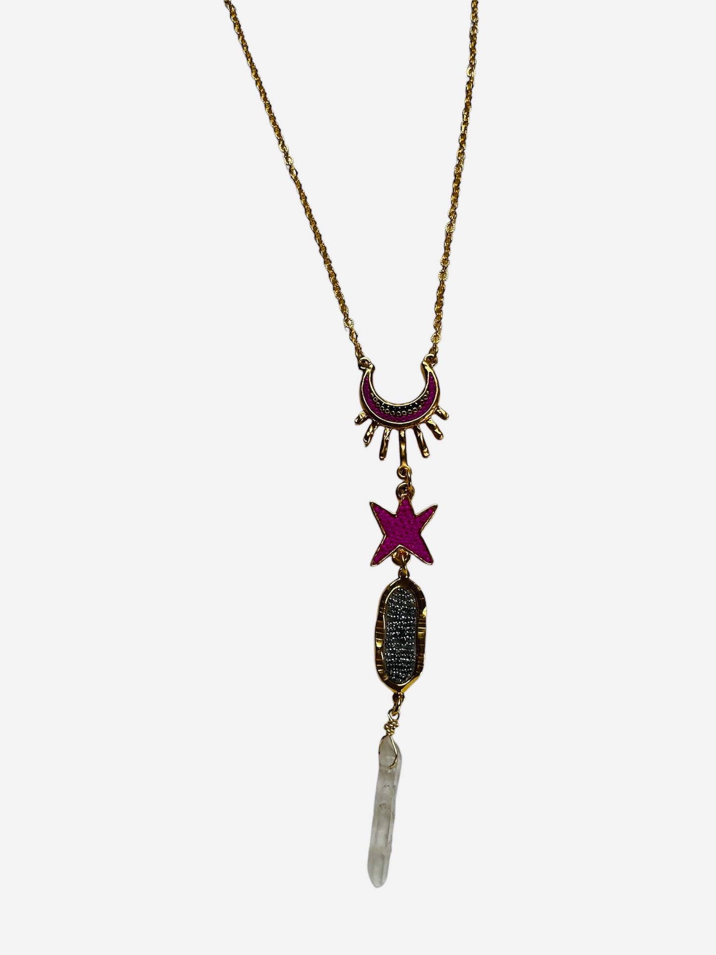 Collar luna y estrella rosa