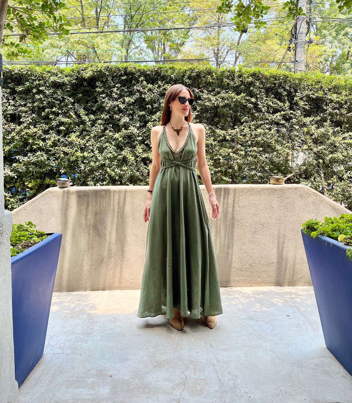 Vestido halter trenzado |verde