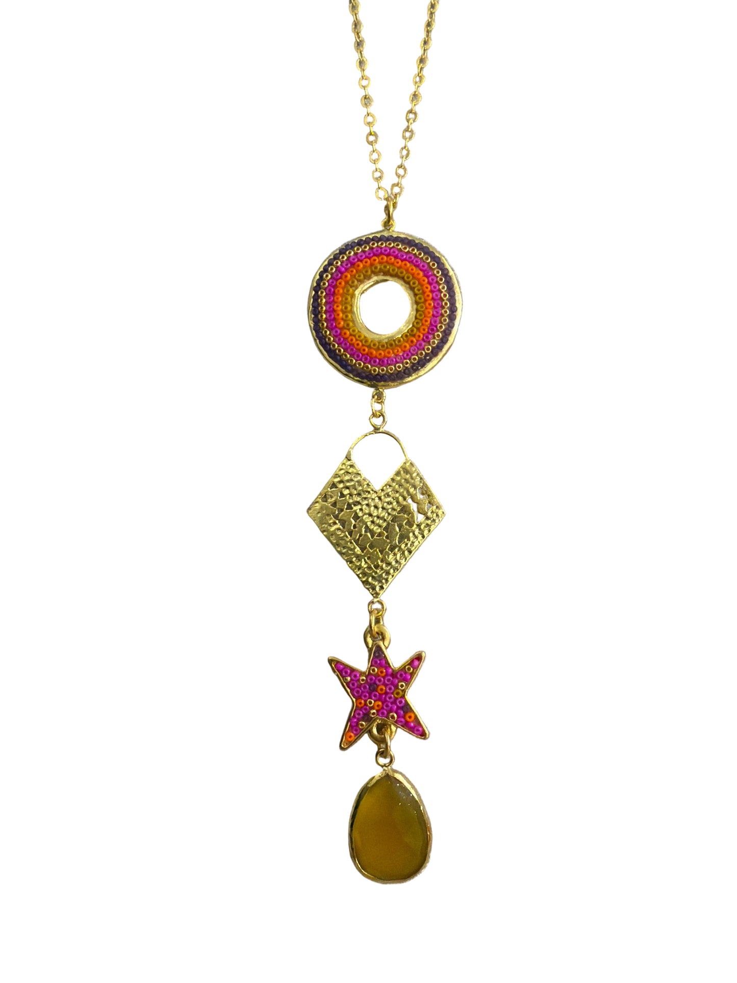 Collar ixchel 4 dijes círculo estrella piedra