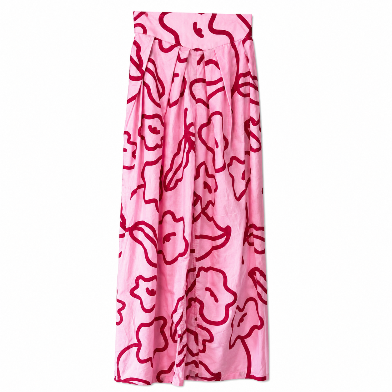 Pantalón recto sabía flor rosa rojo