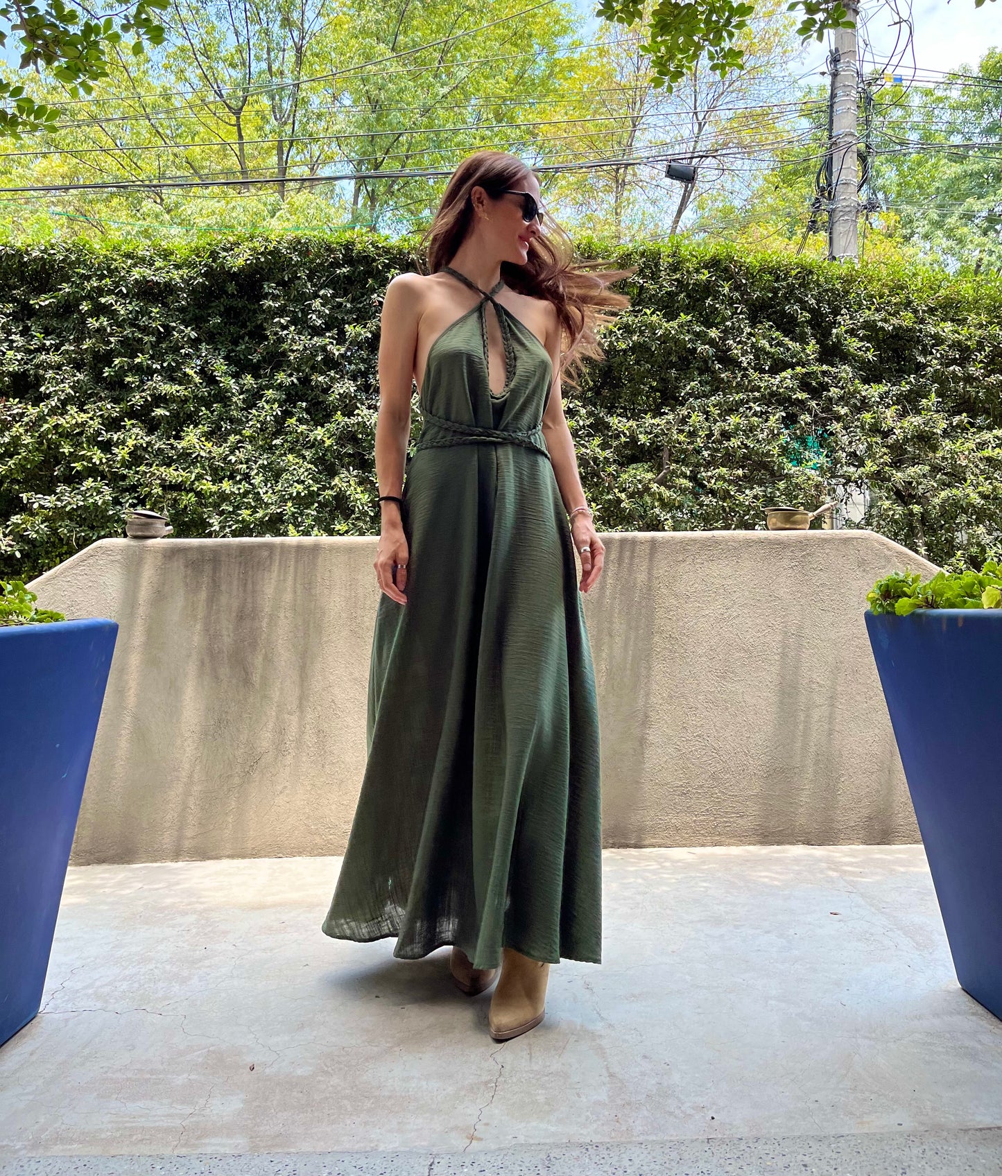 Vestido halter trenzado |verde