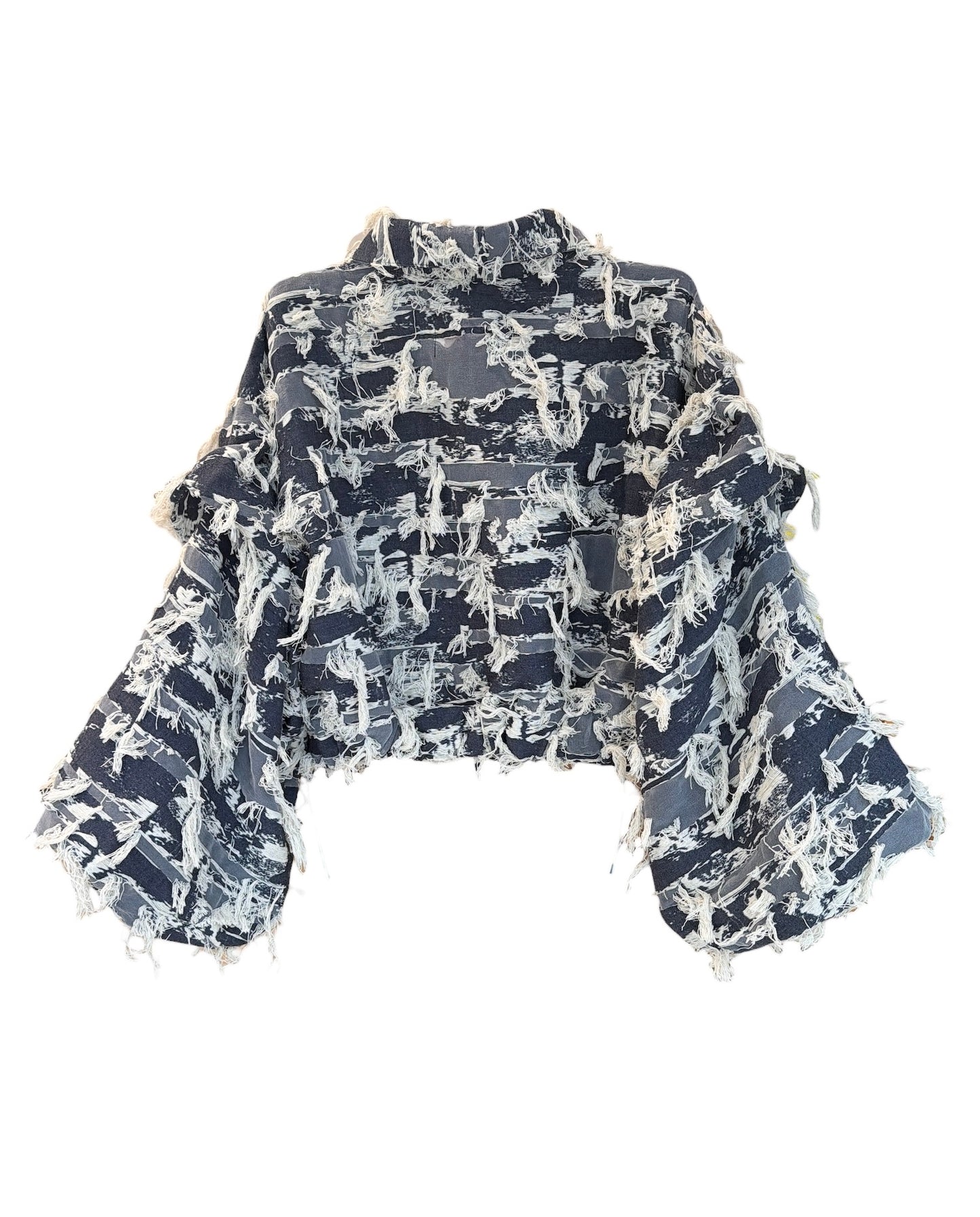 Chamarra deshilada manga bombacha cuello normal | Denim Claro|