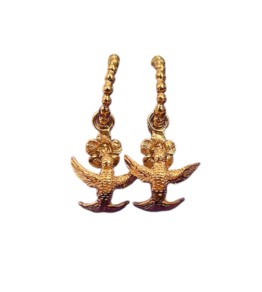 Arete arracada colibrí con flor