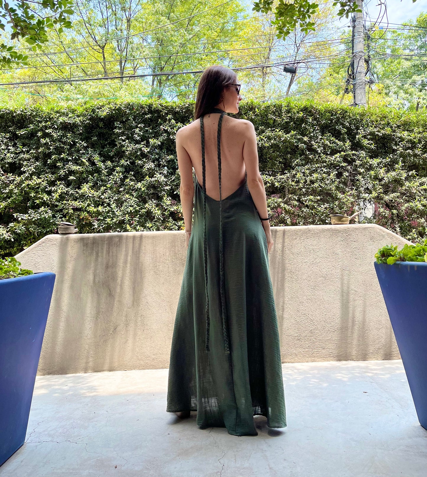 Vestido halter trenzado |verde