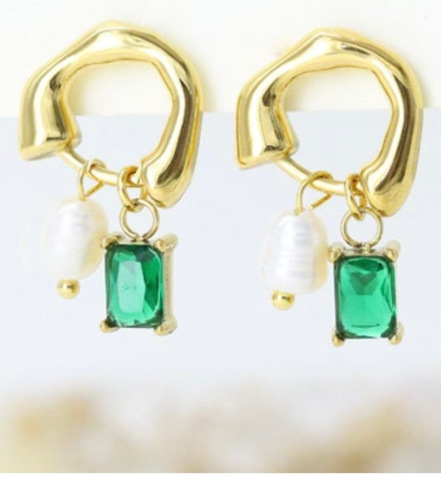 Arete cristal verde perla acero inoxidable