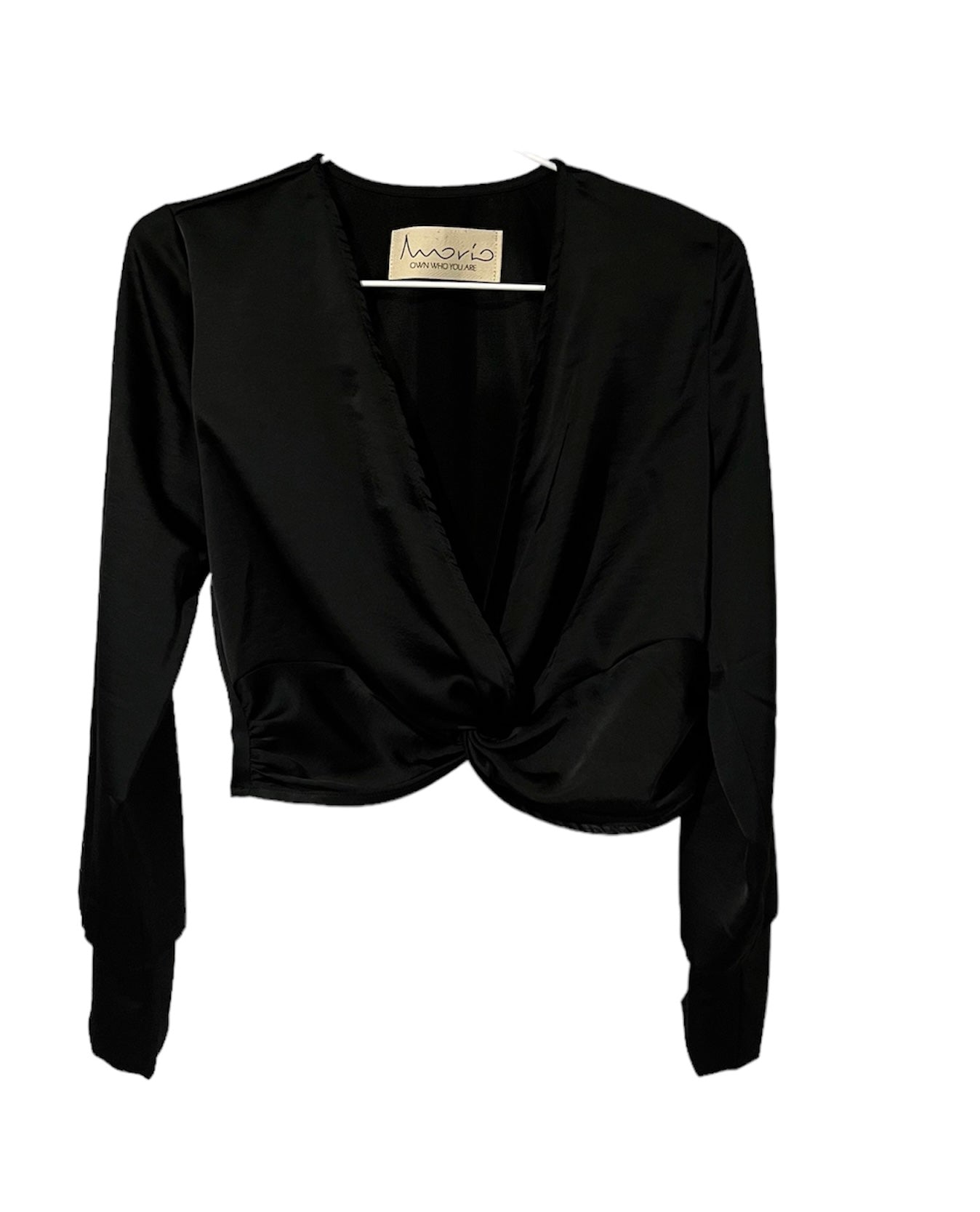 Blusa crop nudo satin manga larga
