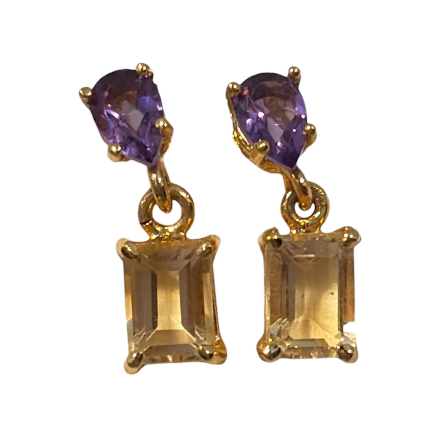 Aretes doble gema amatista y citrino
