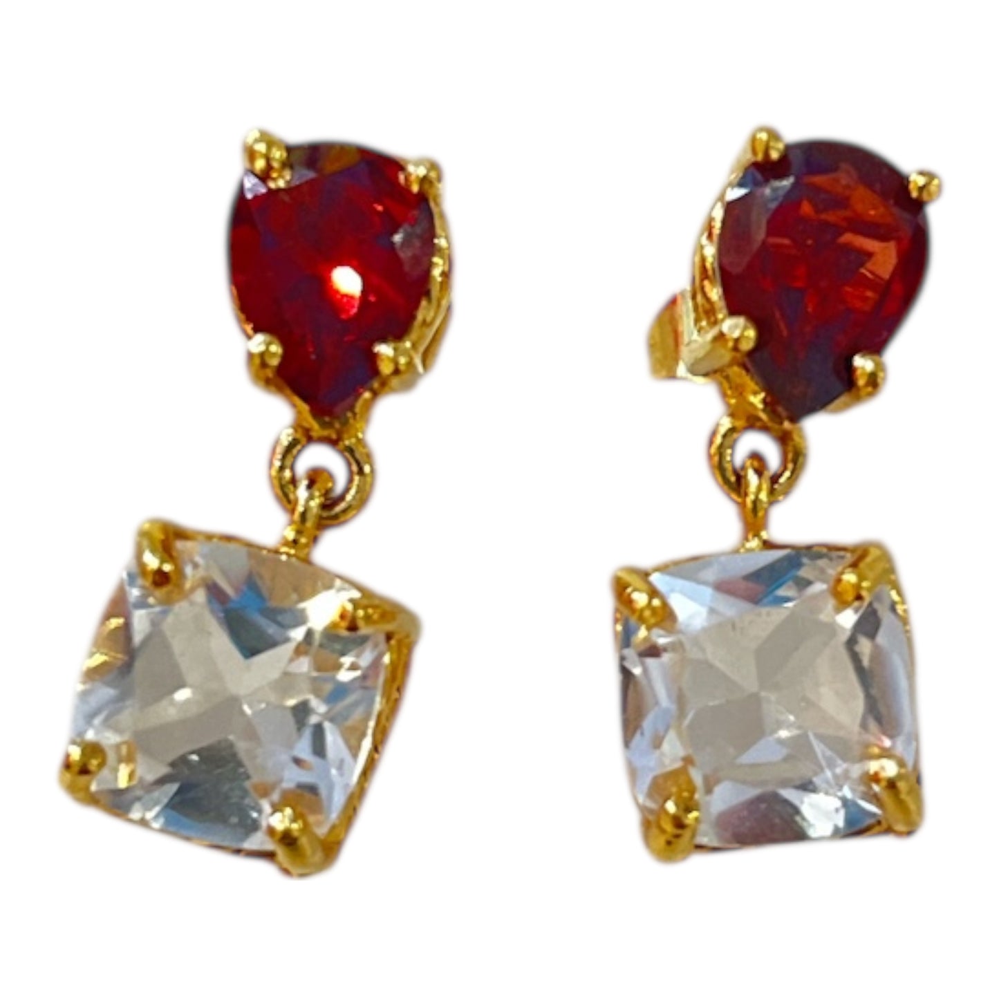 Aretes dos piedras cuarzo blanco y granate