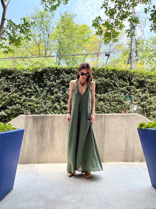 Vestido halter trenzado | verde |