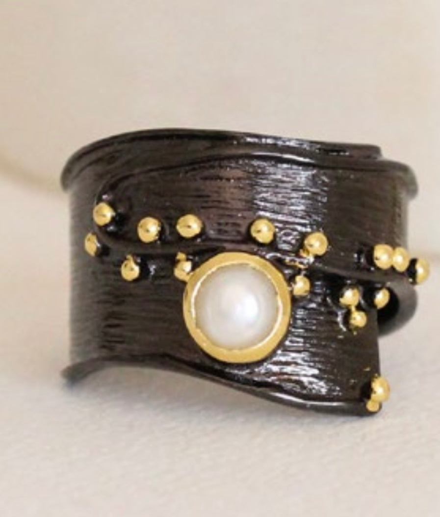 Anillo rodio con perlas