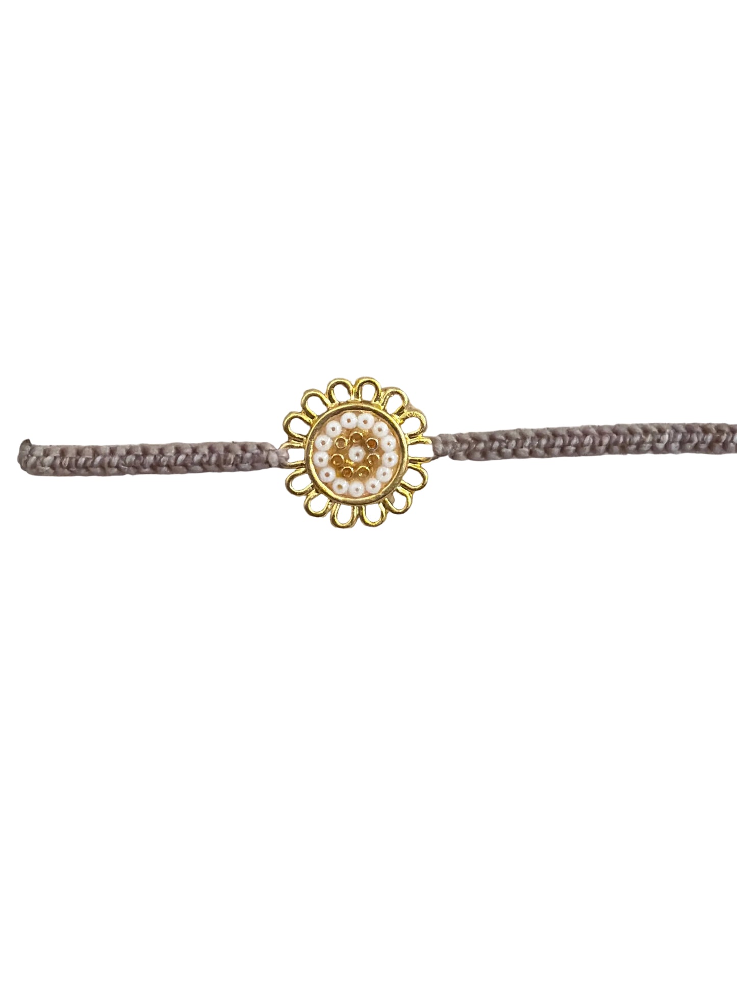 Pulsera macramé flor mini gris