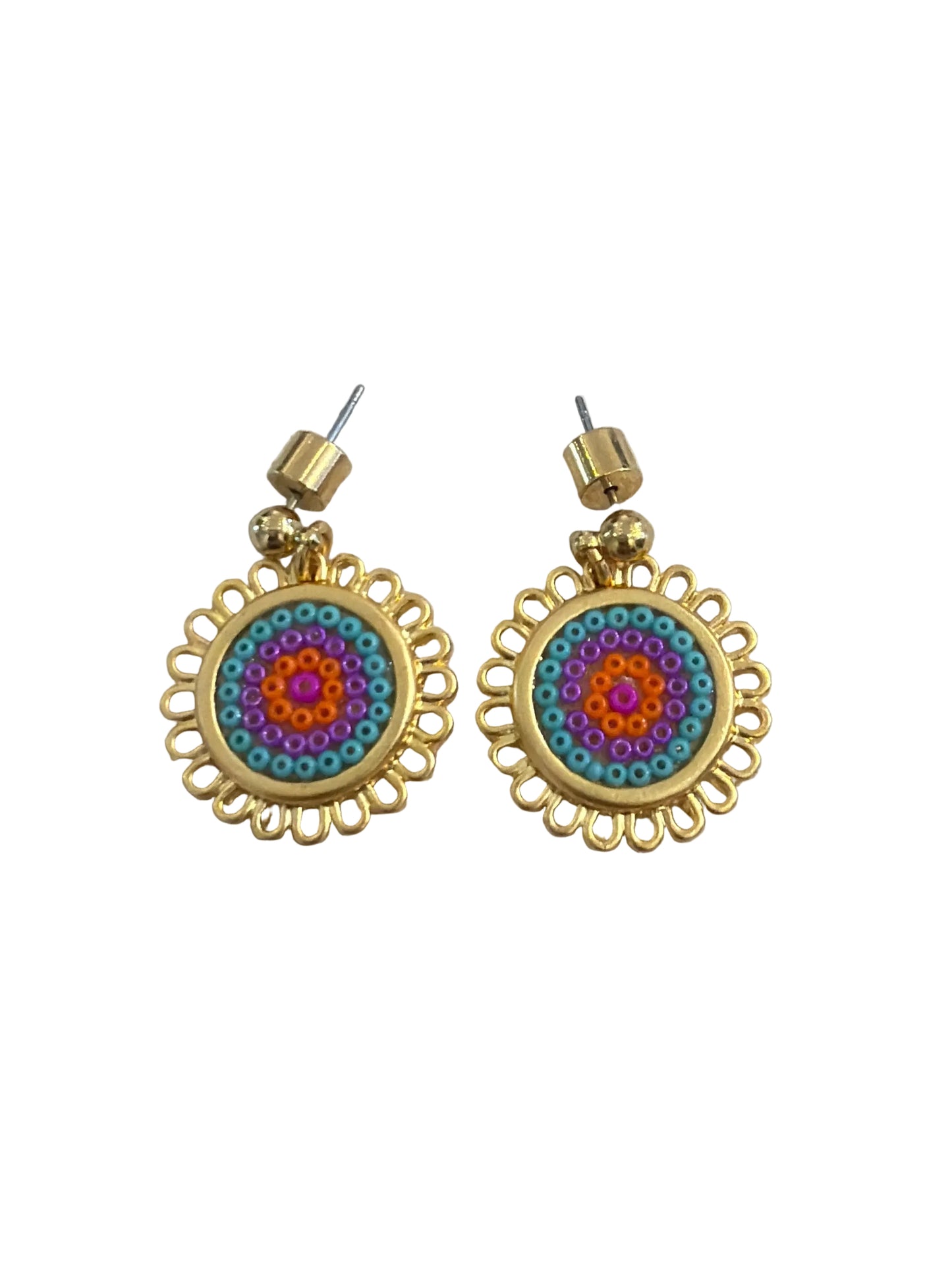 Aretes flor chica Aqua morado naranja