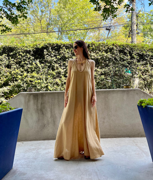 Vestido halter trenzado | oro