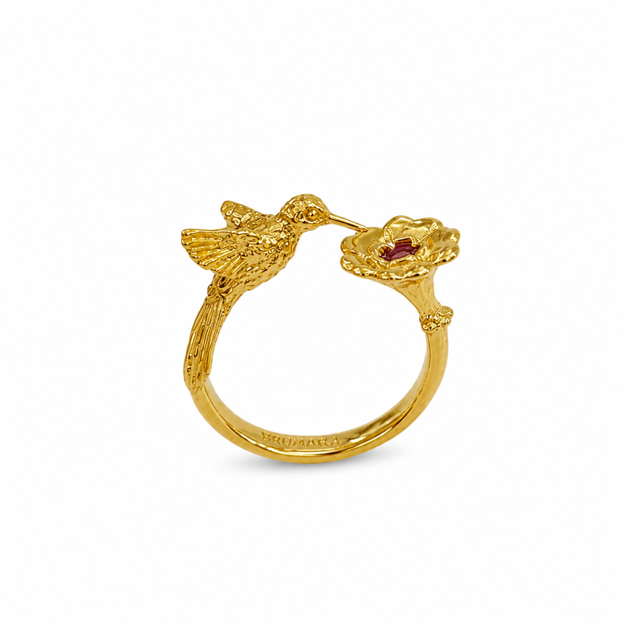 Anillo colibrí c/ flor tumalina