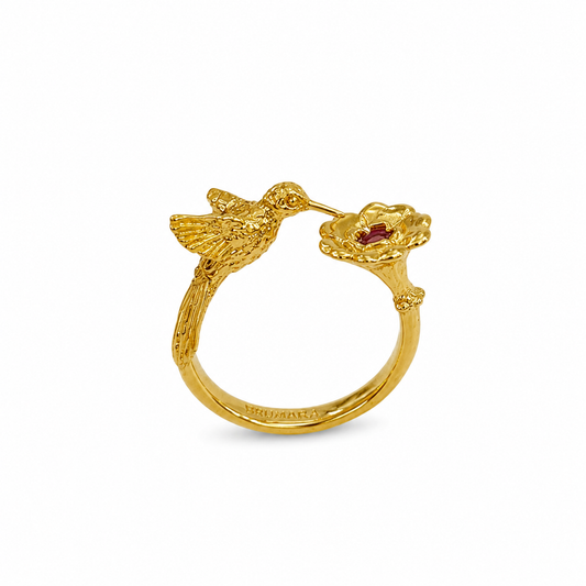 Anillo colibrí c/ flor tumalina