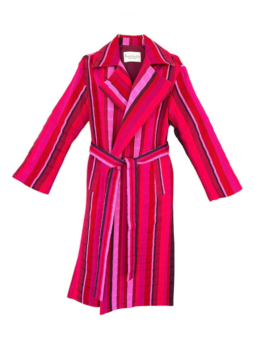 Gabardina telar cintura colores rosa rojo violeta vino