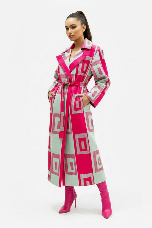Gabardina telar cuadros | fuscia - menta |