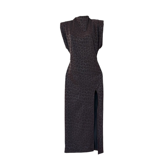 Vestido regina largo café leopardo