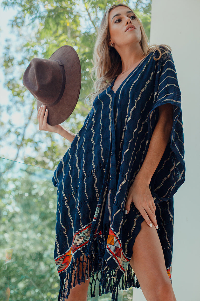 KIMONO NAHA || Azul rayas beige